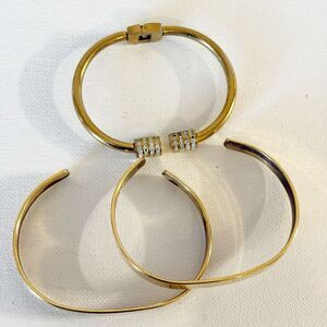 Gold Tone Bracelet Lot Sabona Cuff Brass Look Rhinestone Bangle